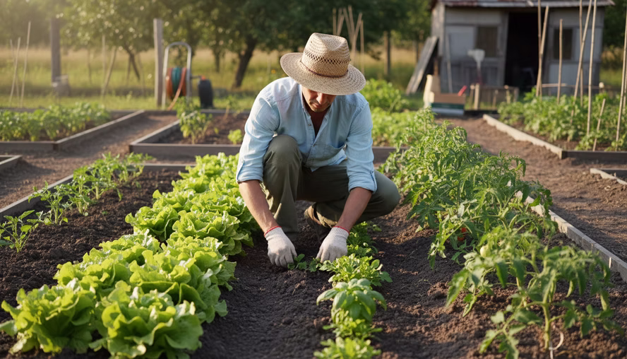 Person weeding a garden